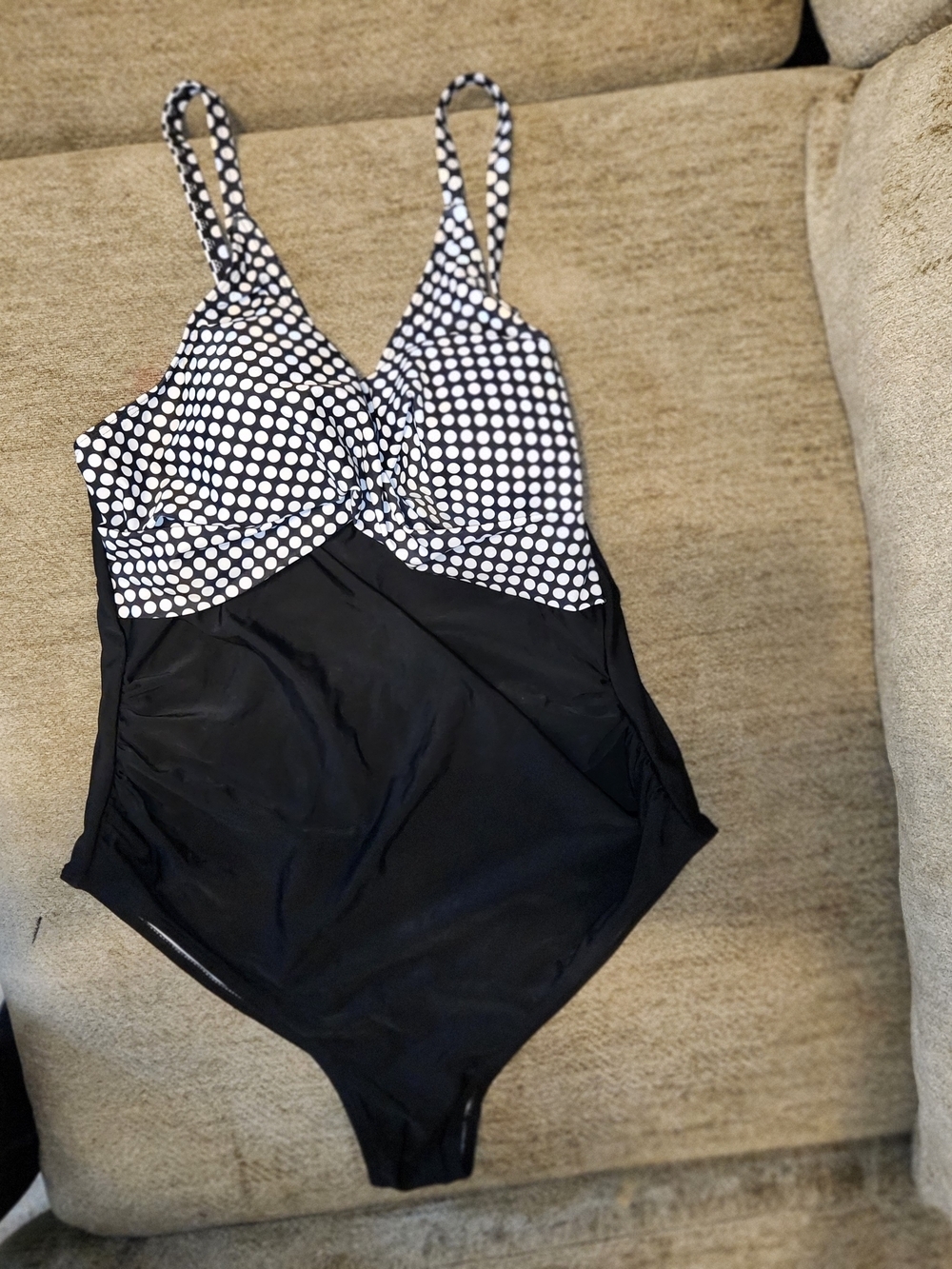 Polka Dot Black One-Piece Swimsuit with Twist Front